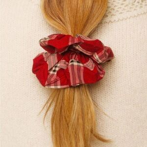 Christy Dawn Red Plaid Fabric Scrunchie